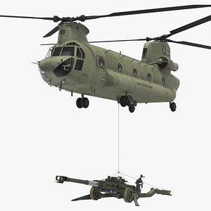 US Army Transport Helicopter With Howitzer M777 155mm Rigged