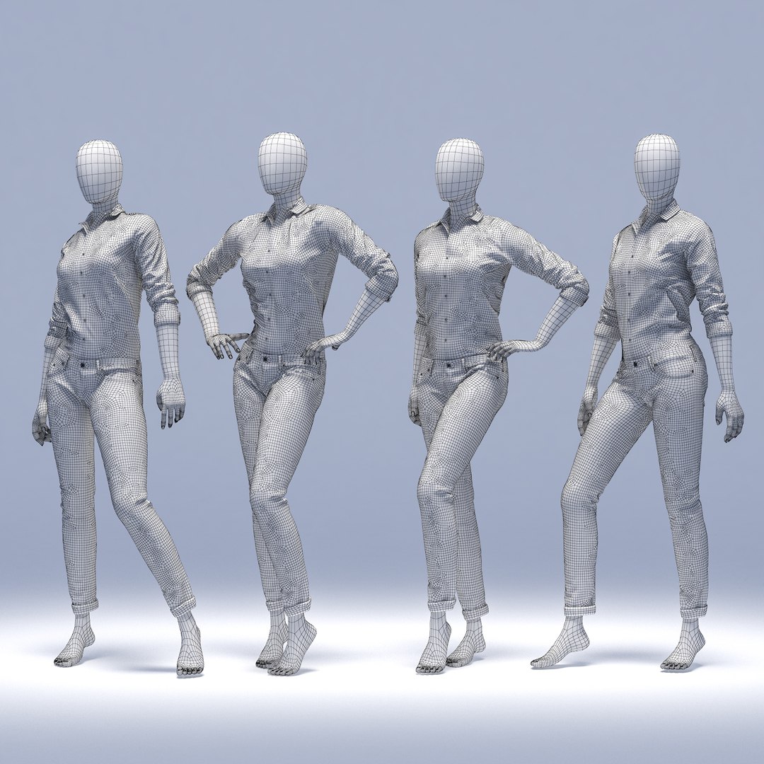 Set Female Jeans 3D Model - TurboSquid 1159375