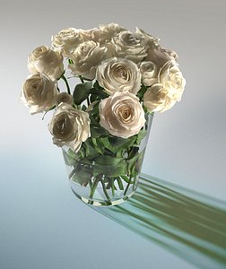 3D glass vase white roses model