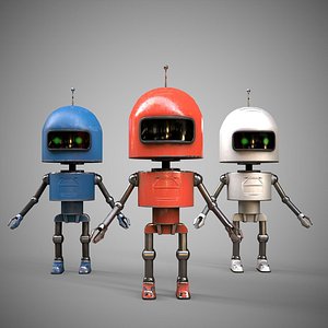 3D A low-poly 3D modelof a robot of three types model