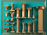 Classic Roman Column 3D Model Pack Carved Pillar Ornament Set