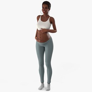 African Pregnant Woman Belly Hold Gray Outfit 3D