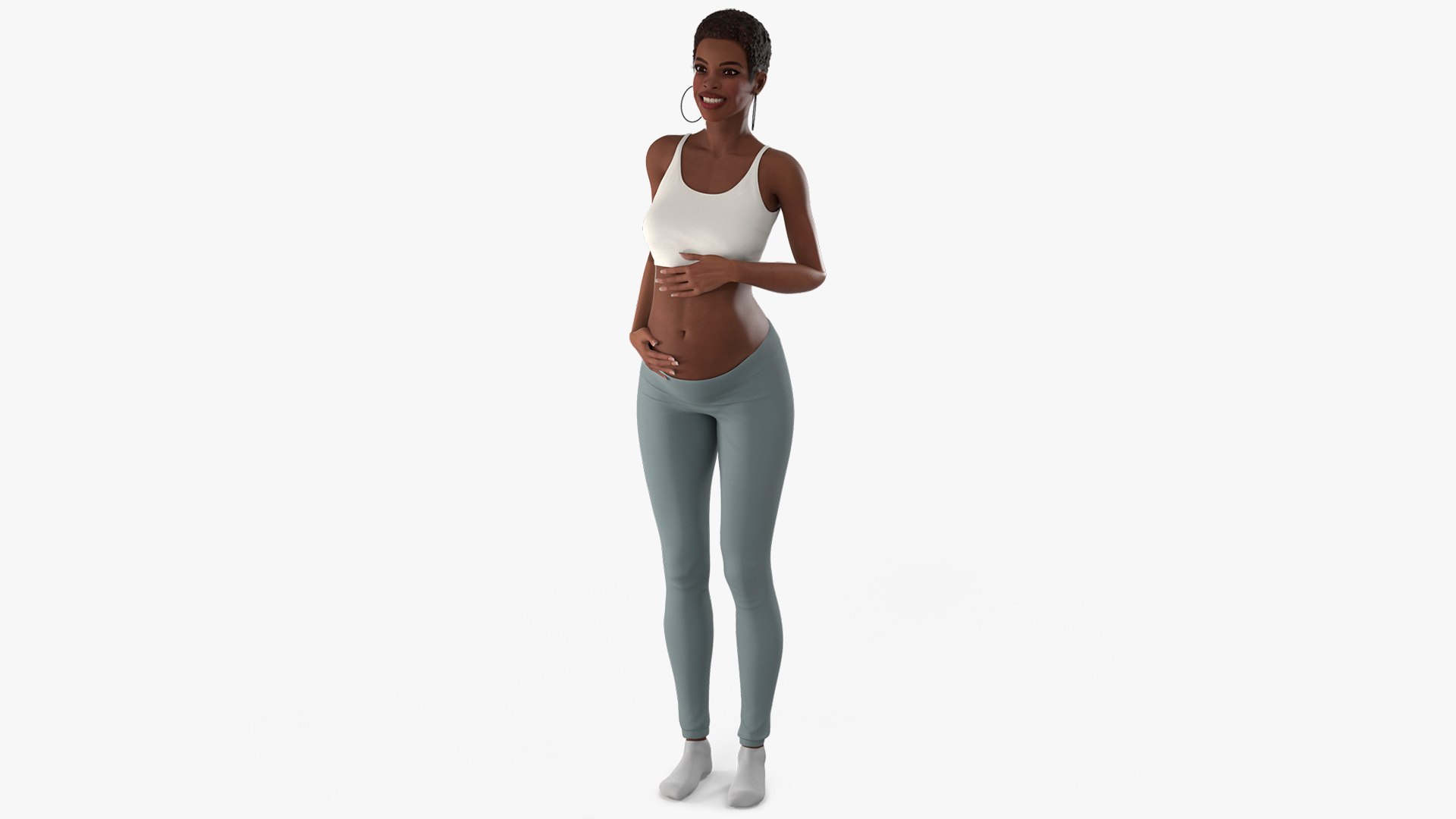 African Pregnant Woman Belly Hold Gray Outfit 3D model preview