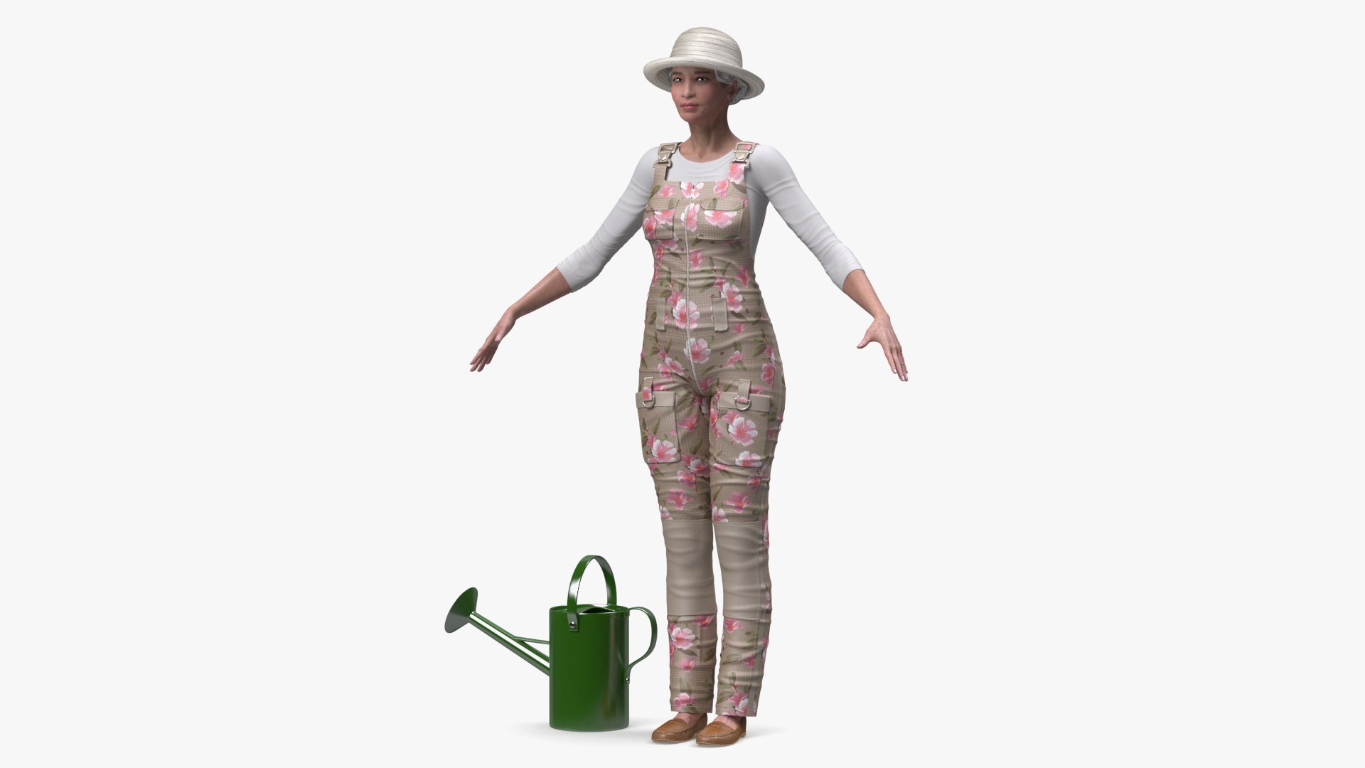 Chinese Elderly Woman Gardener Style A-Pose 3D model preview