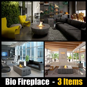 3D Bio Ethanol Fireplace - 3 Items model