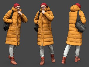 3D model Stylized Man walking in yellow jacket