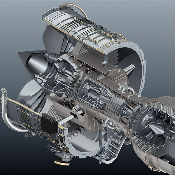 3d jet engine cutaway model