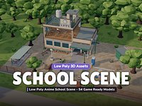 Low Poly Anime School Scene - 54 Game Ready Models