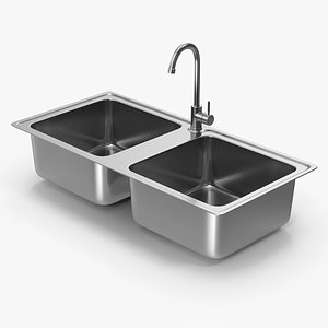 Kitchen Double Sink With Faucet 3D