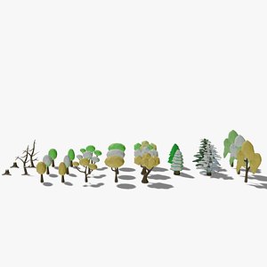 3D Low poly trees collection model