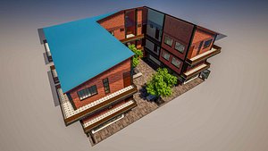 Modern Industrial Mixed Use Building Shops  Apartments 3D Model 3D