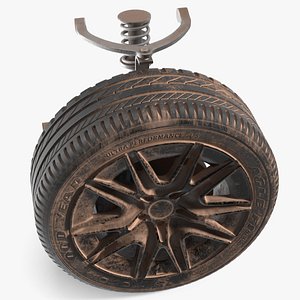 Dirty Front Car Wheel with Suspension