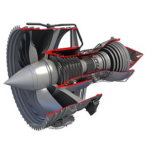 3d 3ds jet turbofan engine cutaway