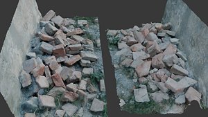 Scattered Bricks Pile 3D Model