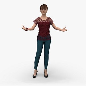 Woman casual red hair Rigged