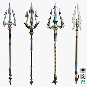 4 Fantasy Tridents All PBR Unity UE Textures Included 3D model