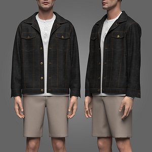 3D Denim Jacket and Shorts Outfit 3D Model model