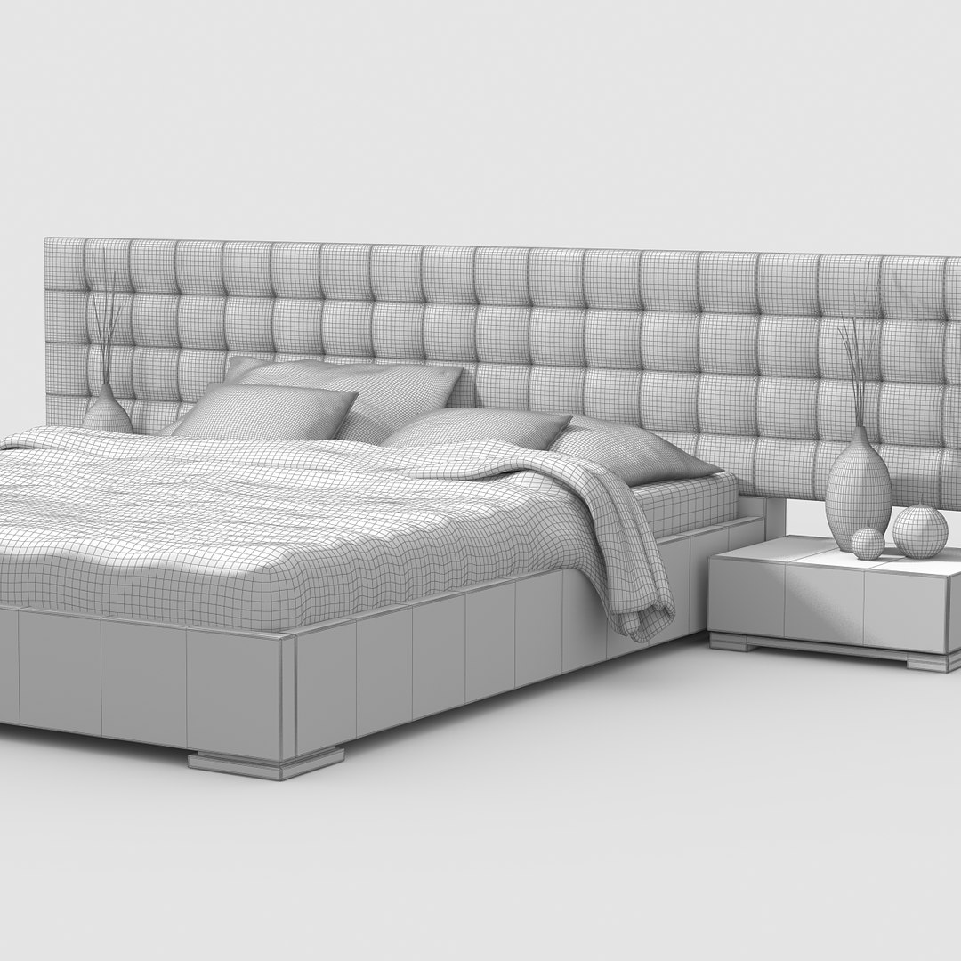 3d Bed Cherry Wood Model