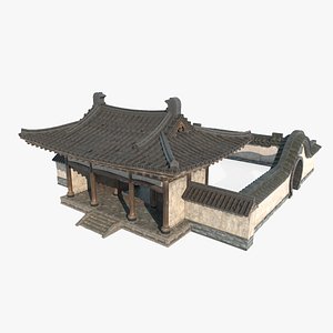 3D Asian ancient architecture courtyard
