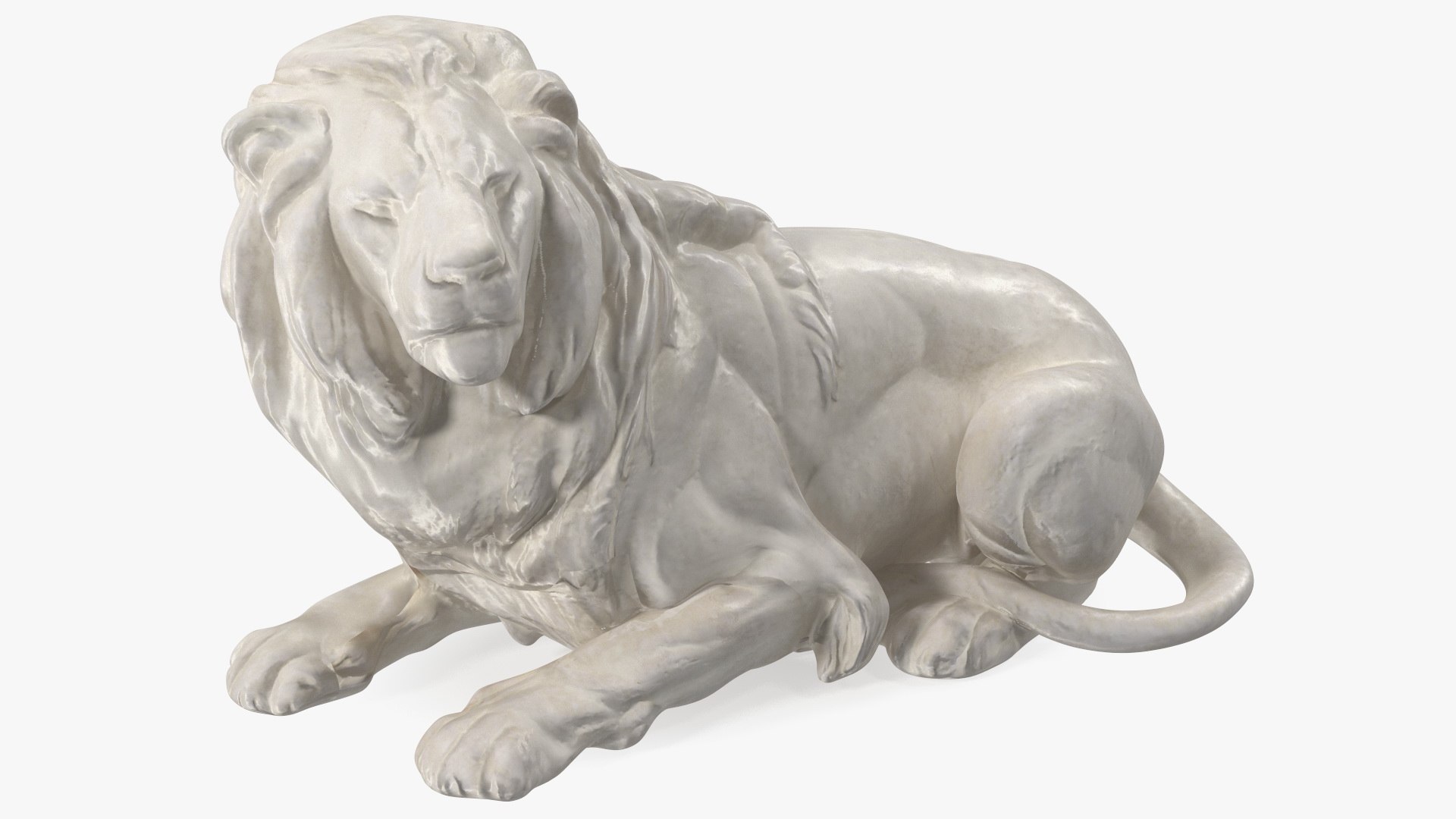 White Outdoor Marble Lion Sculpture 3D model preview