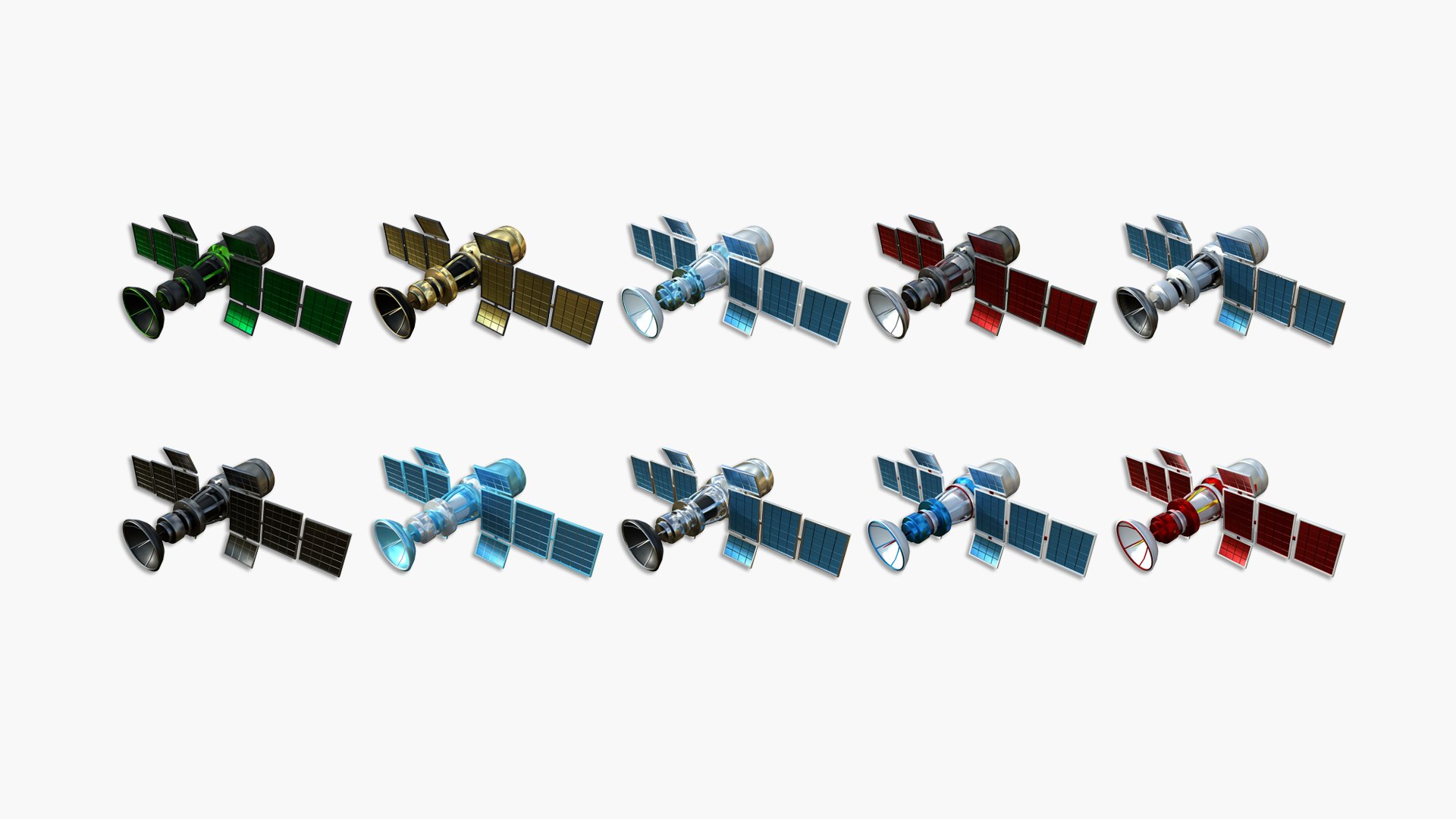 10 Satellites Colors A Collection - SciFi Space Design 3D model ...