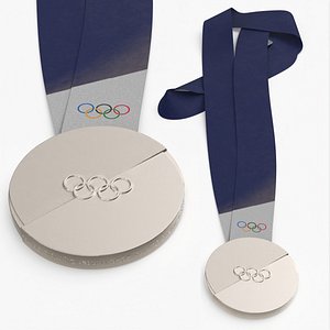 Official Olympic Silver Winner Medal Blue Strap 3D