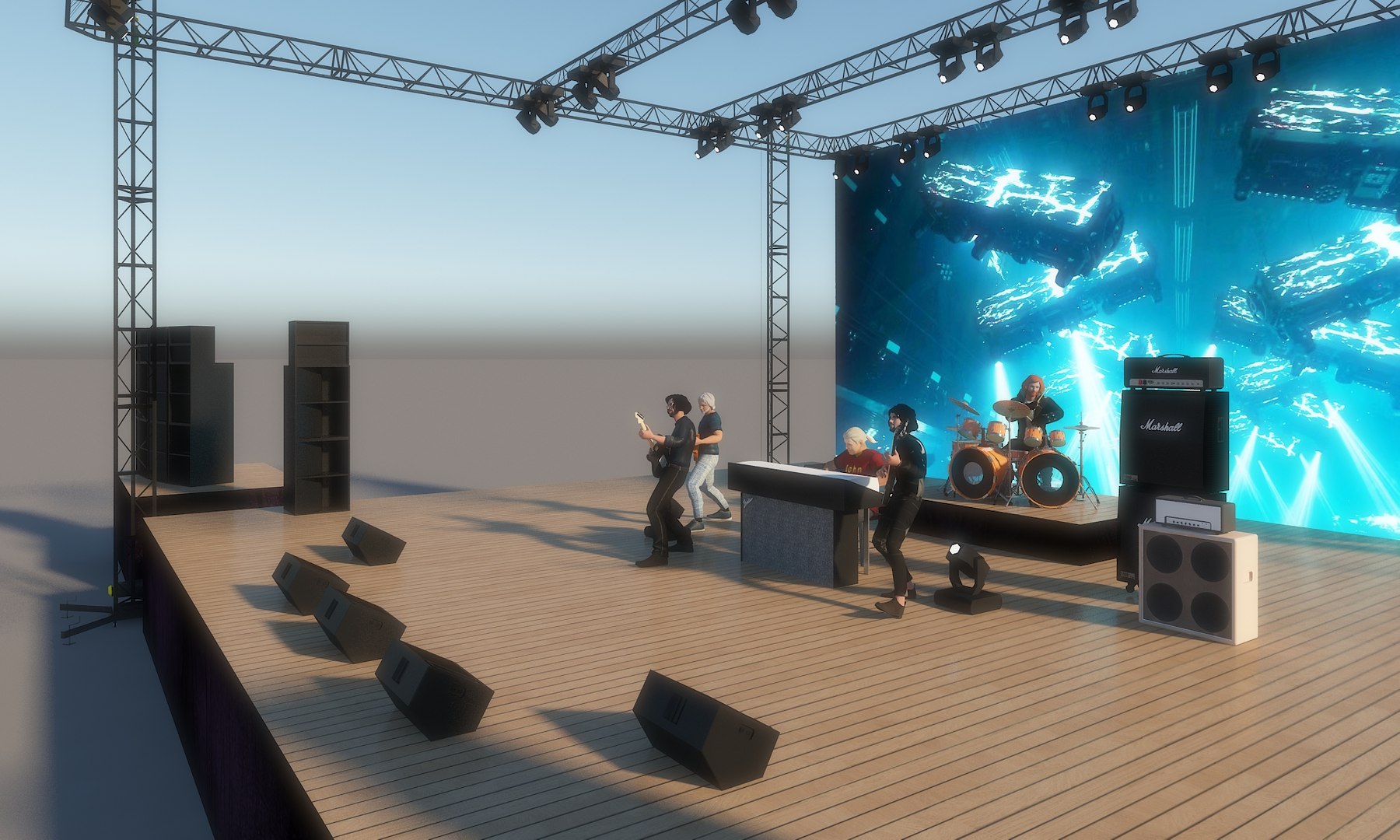 3D Performers Bands Guitars Basses Drummers Rock Stage Speakers Drums ...