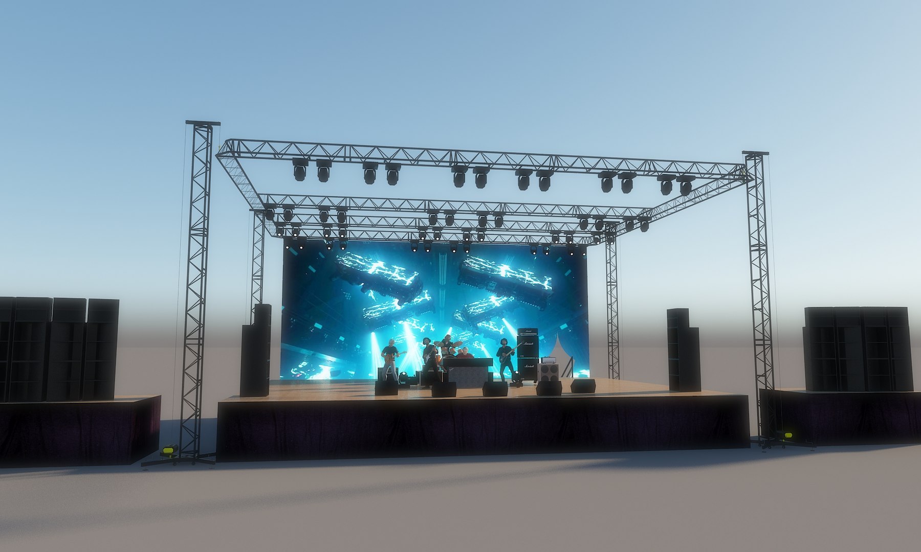 3D Performers Bands Guitars Basses Drummers Rock Stage Speakers Drums ...
