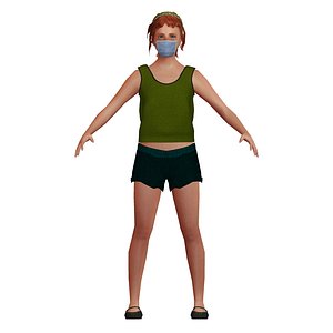Low-Poly RedHeaded Woman Wearing a Face Mask