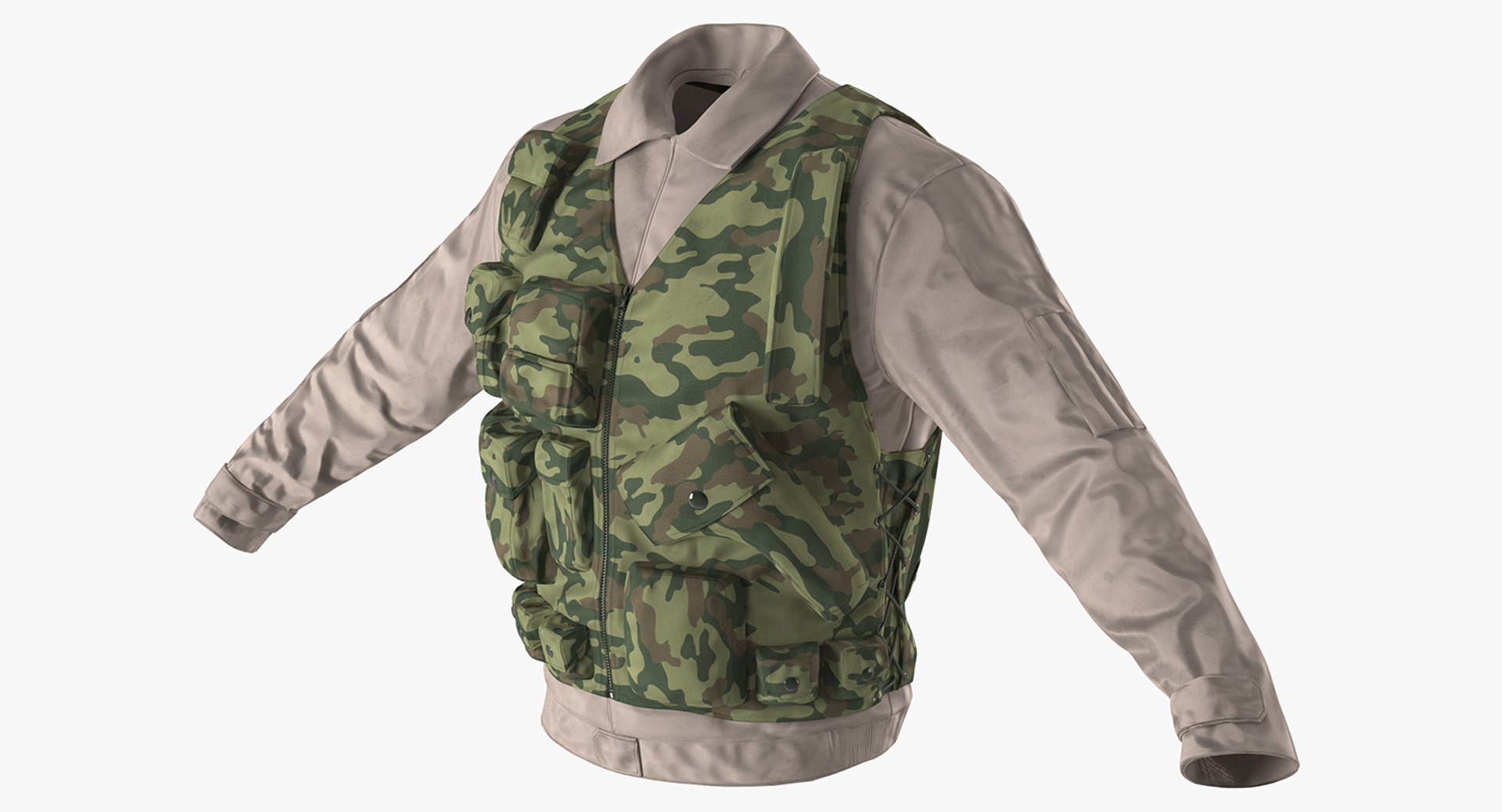 Military Shirt and Camouflage Vest 3D Model 3D model preview