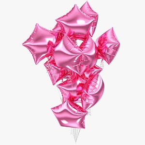 Helium Star Balloons Bouquet Pink V1 3D model