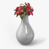 White Ceramic Vase with Red Magnolia Flowers