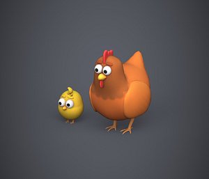 Hen and Chicken Stylized