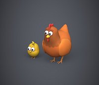 Hen and Chicken Stylized