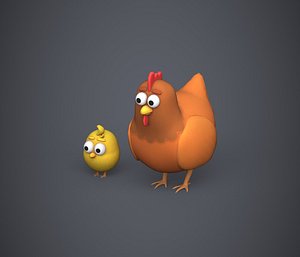 Hen and Chicken Stylized