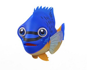 Blue damselfish animated low poly toon