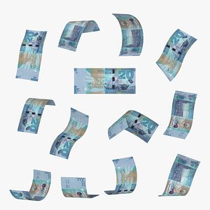 3D model Kuwait 10 Dinars Falling Notes