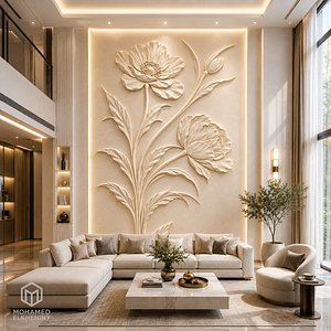 Modern Floral Wall panel Decor Bas Relief Mural STL CNC 69 model