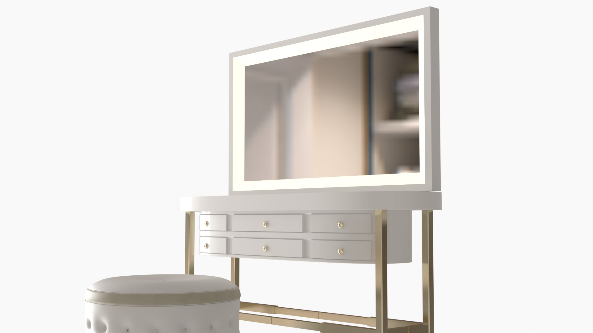 3D Model MakeUp Table With Mirror And Pouffe - TurboSquid 2213039
