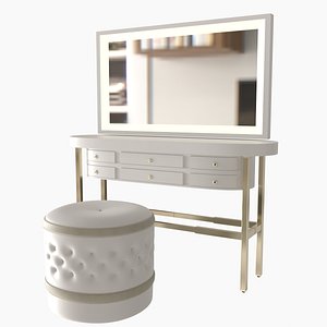 3D model MakeUp Table with Mirror And Pouffe