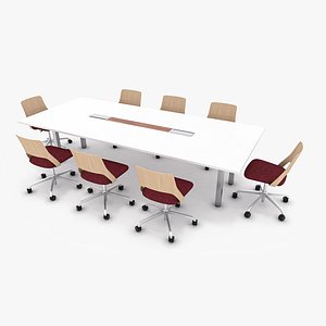 3D Meeting table and chairs 01