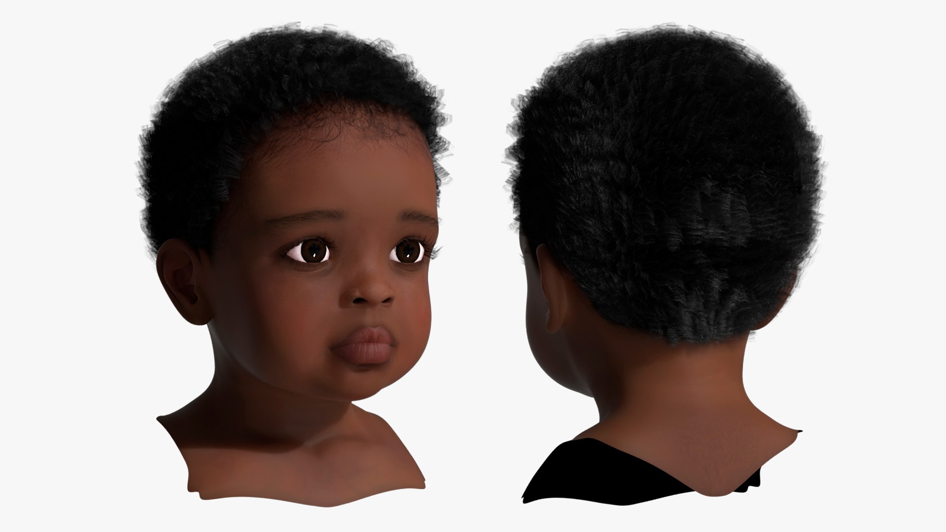 Dark Skinned Toddler Head 3D model preview