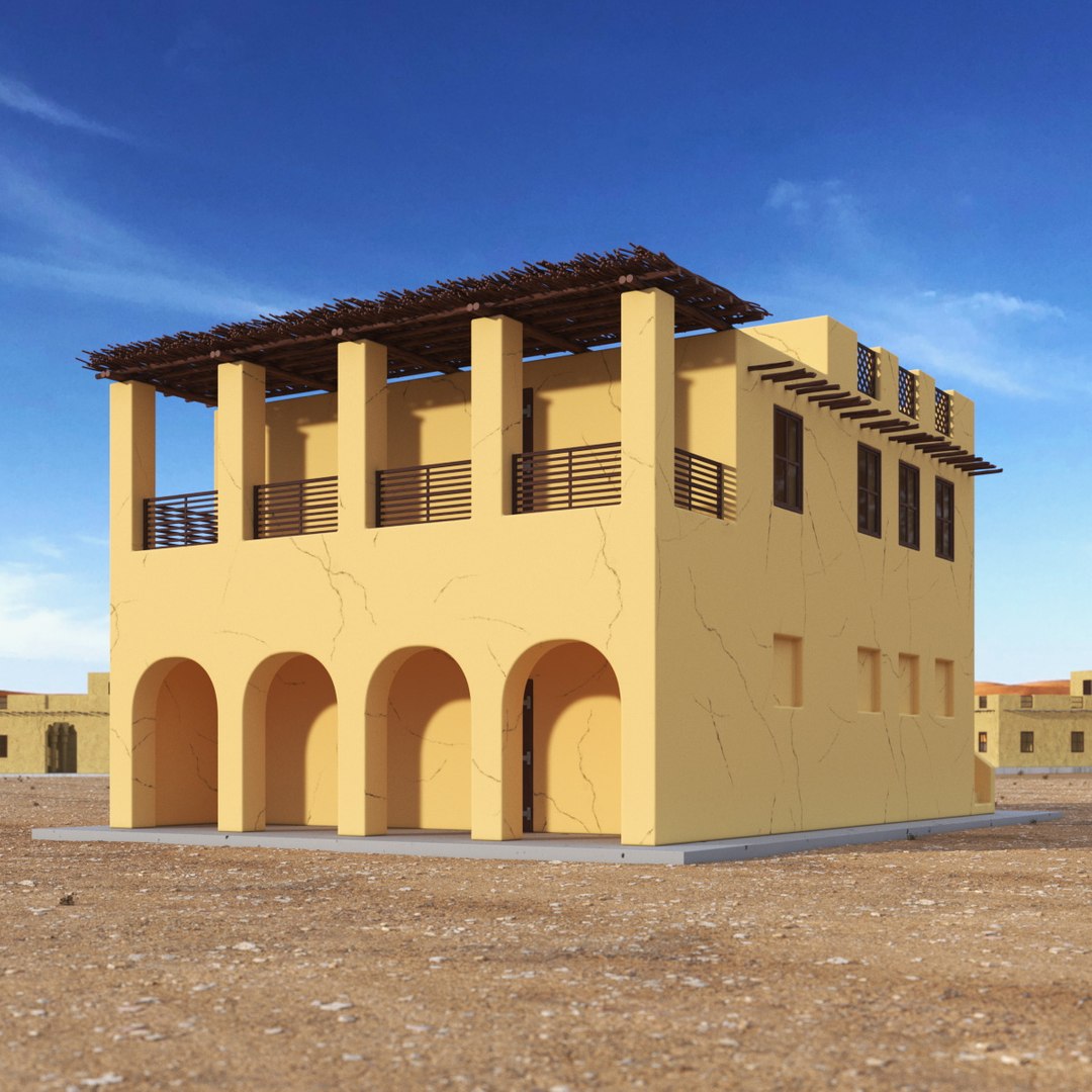 Cartoon Large Arab House with Terrace 3D model preview