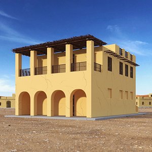 Cartoon Large Arab House with Terrace