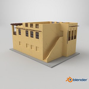 Cartoon Large Arab House with Terrace 3D