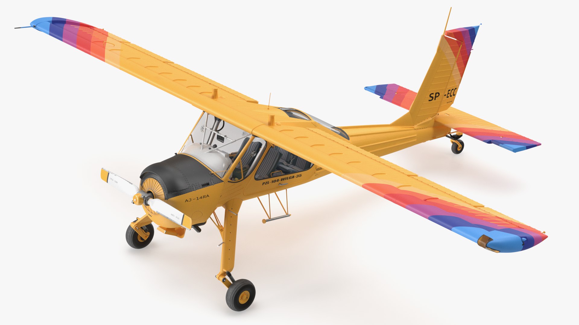Aircraft PZL 104 Wilga Yellow Rigged for Maya 3D model preview