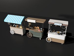 3D Mobile Food Coffee Cart Set