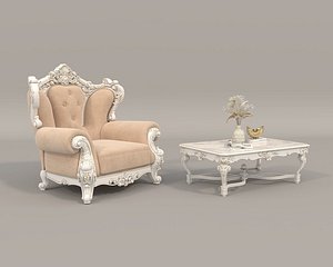 3D model Classic European Style Coffee Table and Armchair 23