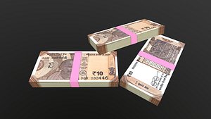 3D model Indian 10 Note Currency Bundle AR VR PBR