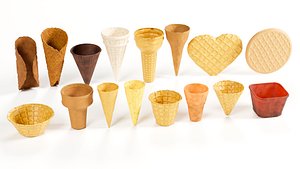 3D Asset Pack 16 Ice Cream Cone Waffle 3D Models